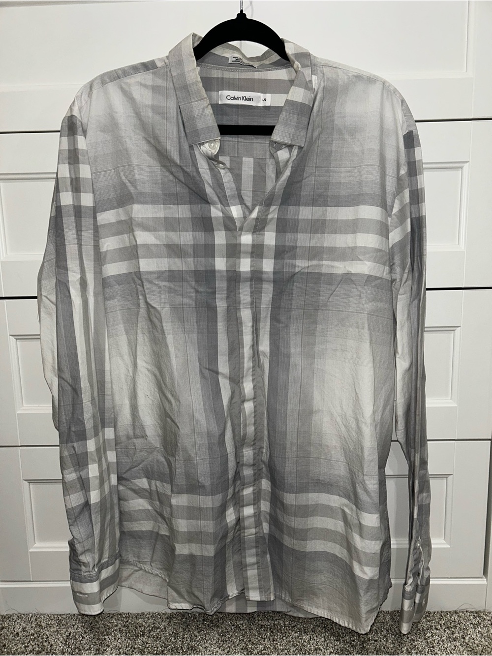 Calvin Klein Men's Light Gray Plaid Button-Down Shirt